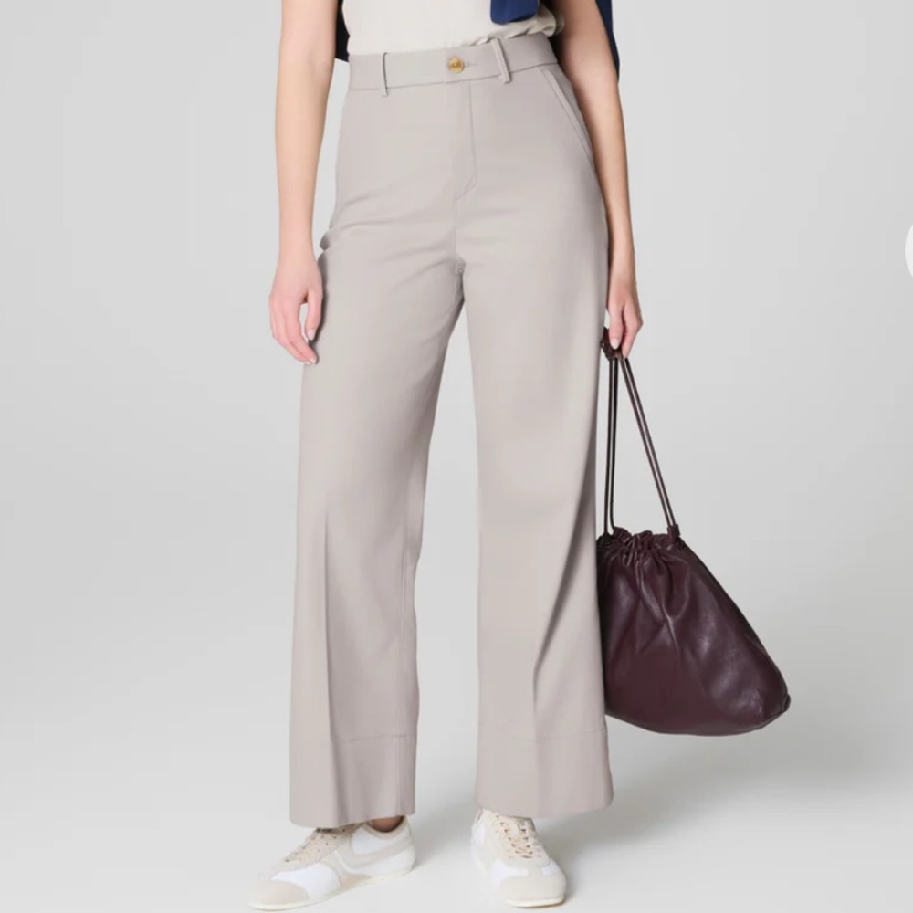 SPANX Stretch Twill Cropped Wide Leg Pants Bone Size XL Petite NWT Supersmooth‎